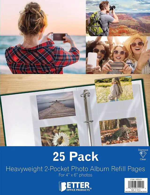 Alt view image 7 of 7 - Heavyweight 4 x 6 Inch Diamond Clear 3 Ring Binder Page Refills - 100 Total Photos, Each 2-Pocket Sheet Holds Up to 4 Photos (25 Pack)
