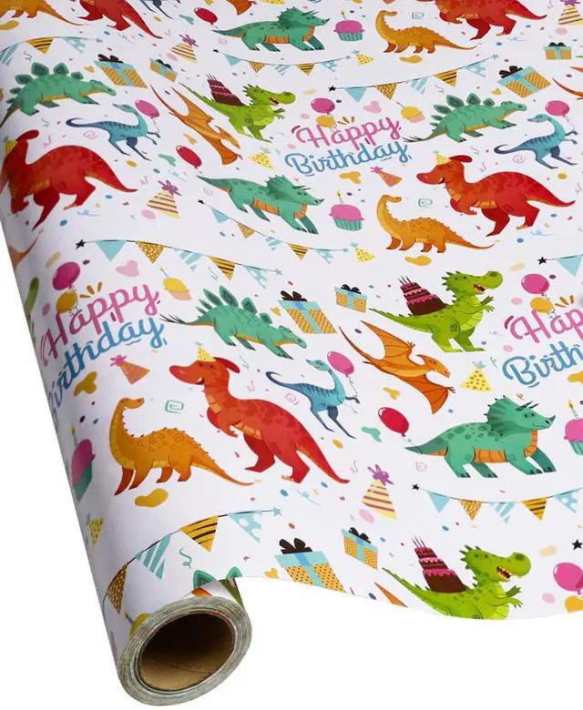 Main image of Gift Wrapping Paper Roll,Cute Dinosaurs Happy Birthday Wrapping Paper for Boys,Wrapping Paper Rolls Gift Wrap Paper Dinosaur Parties,Baby Showers,Happy Bday Wrap,17 inch X 120 inch Per Roll