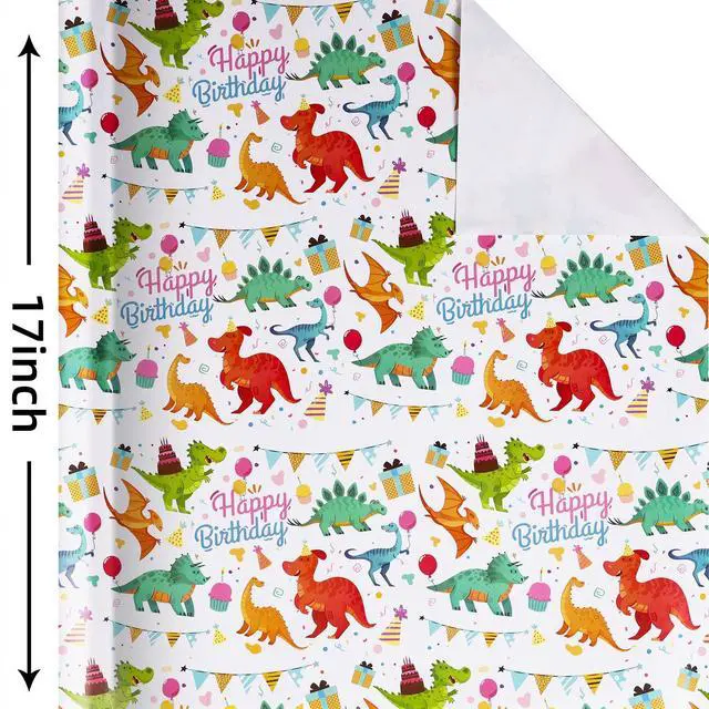 Alt view image 2 of 7 - Gift Wrapping Paper Roll,Cute Dinosaurs Happy Birthday Wrapping Paper for Boys,Wrapping Paper Rolls Gift Wrap Paper Dinosaur Parties,Baby Showers,Happy Bday Wrap,17 inch X 120 inch Per Roll