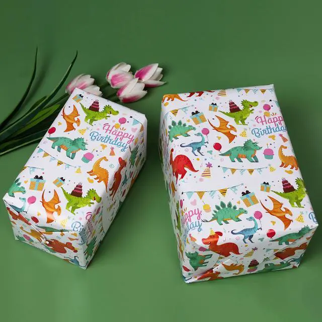 Alt view image 6 of 7 - Gift Wrapping Paper Roll,Cute Dinosaurs Happy Birthday Wrapping Paper for Boys,Wrapping Paper Rolls Gift Wrap Paper Dinosaur Parties,Baby Showers,Happy Bday Wrap,17 inch X 120 inch Per Roll