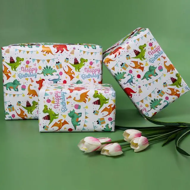 Alt view image 7 of 7 - Gift Wrapping Paper Roll,Cute Dinosaurs Happy Birthday Wrapping Paper for Boys,Wrapping Paper Rolls Gift Wrap Paper Dinosaur Parties,Baby Showers,Happy Bday Wrap,17 inch X 120 inch Per Roll