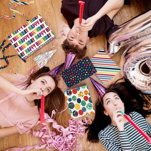 Alt view image 6 of 7 - Birthday Wrapping Paper for Boys Girls Women Men,12 Sheets Gift Wrapping Paper with Happy Birthday Polka Dots, Balloons, Colorful Stripes - Holiday Gift Wrap 20×28 Inch
