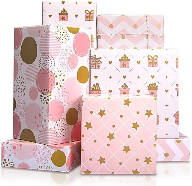 Main image of Wrapping Paper for Girl, Metallic Gold Foil Wrapping Paper, Pink Gift Wrap for Birthday, Valentines Day, Christmas, Wedding, Baby Shower,4 Sheets 27.5x19.6inch
