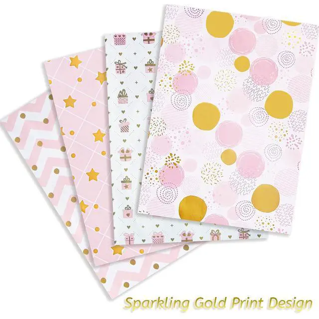 Alt view image 3 of 7 - Wrapping Paper for Girl, Metallic Gold Foil Wrapping Paper, Pink Gift Wrap for Birthday, Valentines Day, Christmas, Wedding, Baby Shower,4 Sheets 27.5x19.6inch