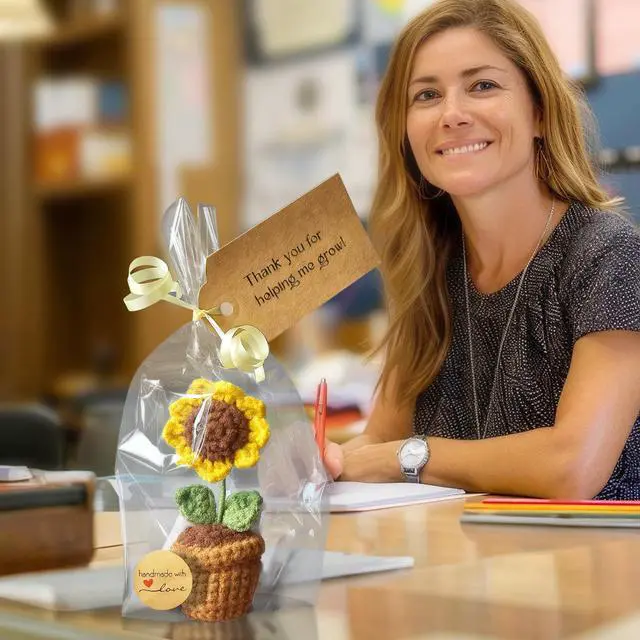 Alt view image 4 of 5 - Teacher Gifts - Thank You for Helping Me Grow - Crochet Sunflower Gifts - Lovely Teacher Appreciation Gifts - Best Teacher Gift for Nursery Teacher, Teaching Assistant (Sunflower)