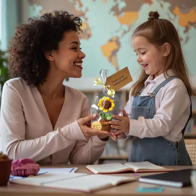 Alt view image 5 of 5 - Teacher Gifts - Thank You for Helping Me Grow - Crochet Sunflower Gifts - Lovely Teacher Appreciation Gifts - Best Teacher Gift for Nursery Teacher, Teaching Assistant (Sunflower)