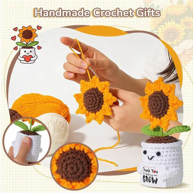 Alt view image 3 of 7 - Teacher Appreciation Gifts for Women - Handmade Crochet Sunflower Pot with Thank You for Helping Me Grow Personalized Card, Graduation End of Year Teacher Retirement Gift, Thank You Gifts for Women