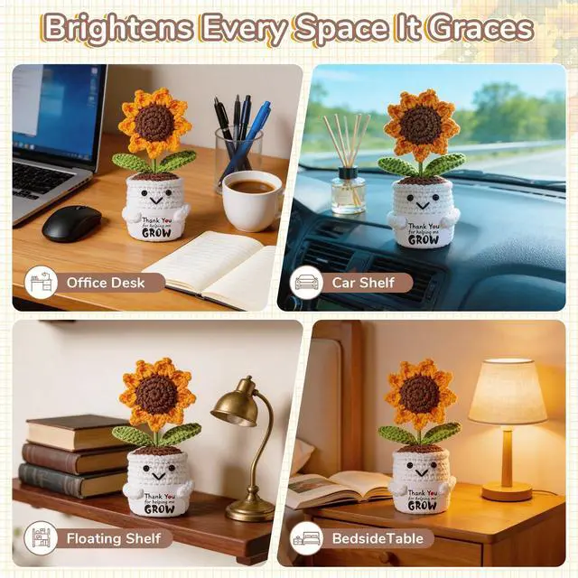 Alt view image 7 of 7 - Teacher Appreciation Gifts for Women - Handmade Crochet Sunflower Pot with Thank You for Helping Me Grow Personalized Card, Graduation End of Year Teacher Retirement Gift, Thank You Gifts for Women