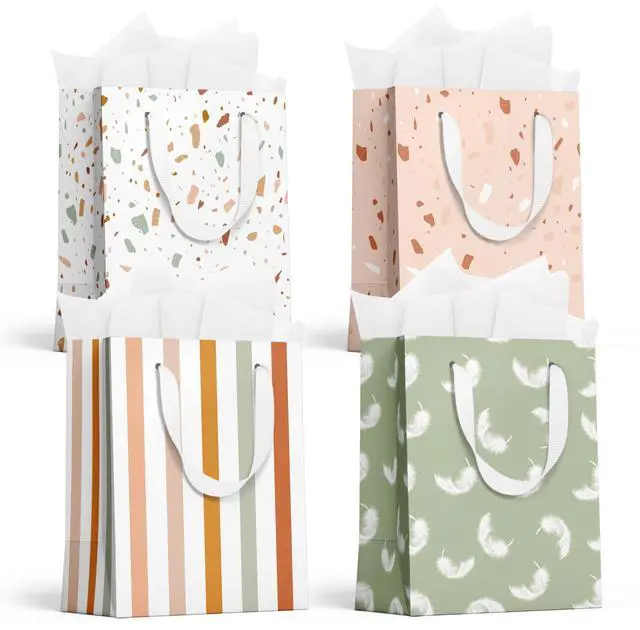 Main image of Gift Bags Medium Size, Tissue Paper for Gift Bags Incl.Cards & Self-adhesive Envelope - Reusable & For Birthday, Mothers Day, Wedding, Baby Shower and Any Occasion.(4 Pack- 9")