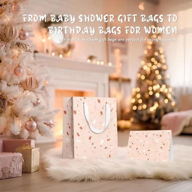 Alt view image 2 of 7 - Gift Bags Medium Size, Tissue Paper for Gift Bags Incl.Cards & Self-adhesive Envelope - Reusable & For Birthday, Mothers Day, Wedding, Baby Shower and Any Occasion.(4 Pack- 9")