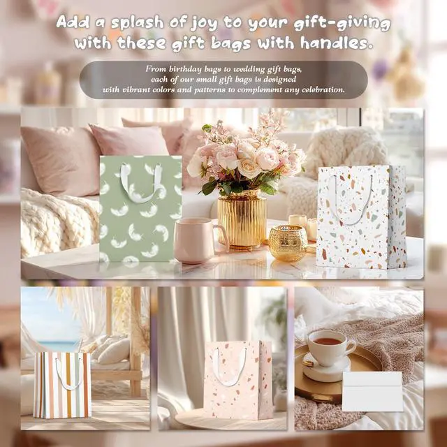 Alt view image 3 of 7 - Gift Bags Medium Size, Tissue Paper for Gift Bags Incl.Cards & Self-adhesive Envelope - Reusable & For Birthday, Mothers Day, Wedding, Baby Shower and Any Occasion.(4 Pack- 9")