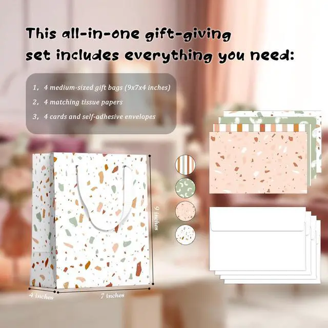 Alt view image 4 of 7 - Gift Bags Medium Size, Tissue Paper for Gift Bags Incl.Cards & Self-adhesive Envelope - Reusable & For Birthday, Mothers Day, Wedding, Baby Shower and Any Occasion.(4 Pack- 9")