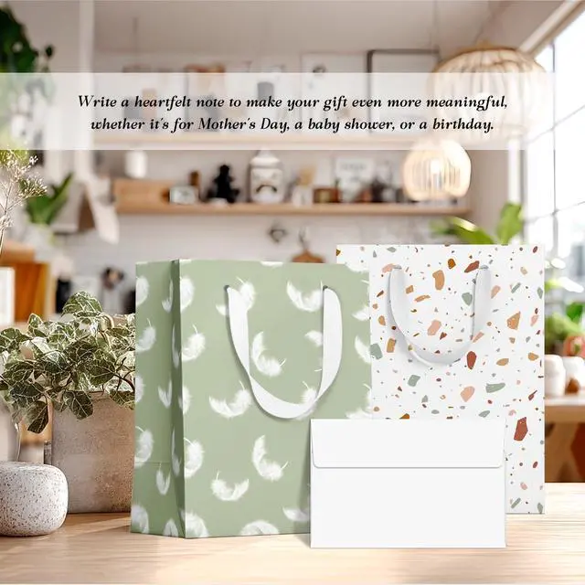 Alt view image 5 of 7 - Gift Bags Medium Size, Tissue Paper for Gift Bags Incl.Cards & Self-adhesive Envelope - Reusable & For Birthday, Mothers Day, Wedding, Baby Shower and Any Occasion.(4 Pack- 9")
