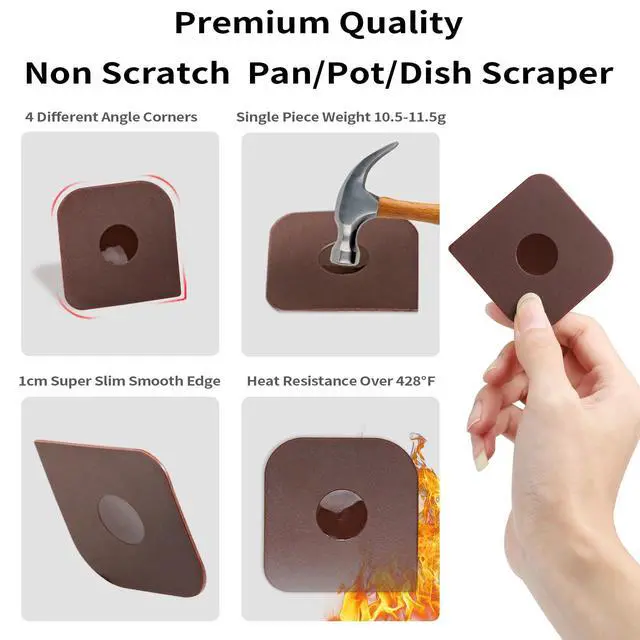 Alt view image 4 of 6 - Pan Scraper Dish Scraper Tool Set, 5 Pack Plastic Pot Food Scraper | Nylon Plastic, Non-Scratch, Polycarbonat, For Cleaning Grease Burnt Food on Skillet,Dishes,Flat Top,4 Angle Thumb Scraper