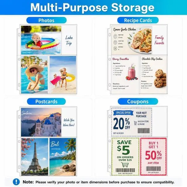 Alt view image 4 of 7 - 30 Pack 4x6 Photo Sleeves for 3 Ring Binder (180 Pictures),3 Pocket | Heavy-Duty Archival Page Protectors, Clear Photo Album Refill Pages, Plastic Postcard Sleeves, Recipe Card Binder Inserts