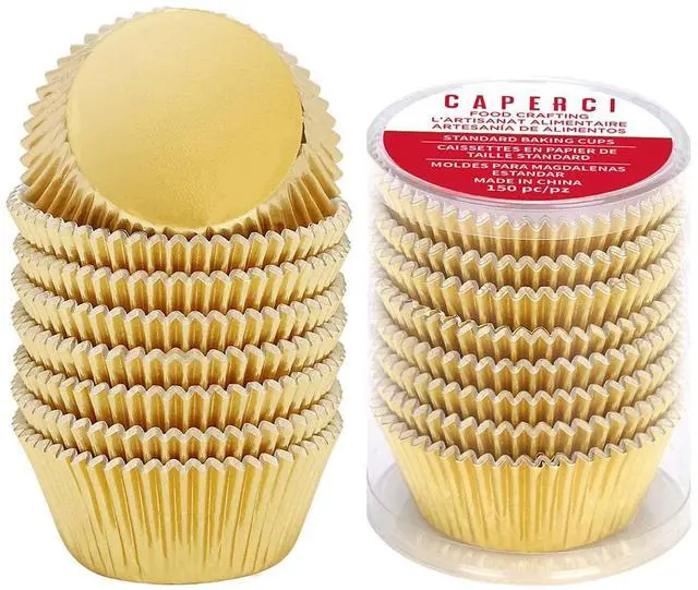 Main image of Standard Cupcake Liners Gold Foil Muffin Baking Cups 150-Pack - Premium Greaseproof & Sturdy Cupcake Papers