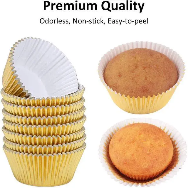 Alt view image 5 of 7 - Standard Cupcake Liners Gold Foil Muffin Baking Cups 150-Pack - Premium Greaseproof & Sturdy Cupcake Papers
