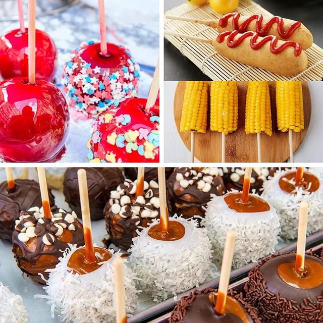 Alt view image 5 of 5 - 100PCS Wooden Candy Apple Sticks, 5 mm 7 inch Caramel Apple Sticks | Caramel Apple Cotton Sticks Semi Pointed Lollipop Skewer for Festival Party Favor BBQ Corn Dog