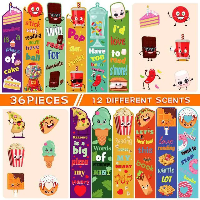 Alt view image 3 of 6 - 36 Pcs Scented Scratch and Sniff Bookmarks for Kids, 12 Styles | Scented Bookmarks for Elementary Classroom Must Haves Rewards Essentials 1st 2nd 3rd 4th 5th Grade, Fruit Dessert Designs