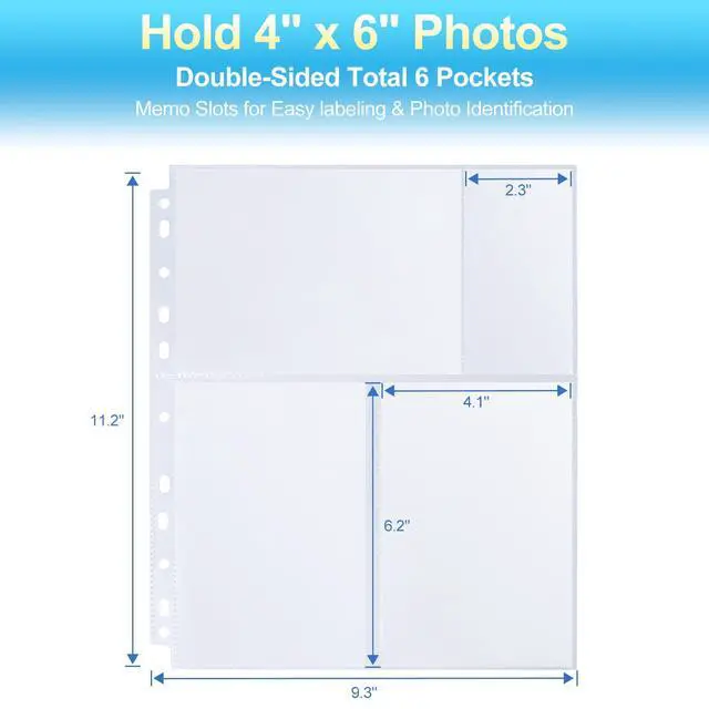 Alt view image 2 of 7 - 30 Pack 4x6 Photo Album Refill Pages for 3 Ring Binder,Ultra-Clear Photo Sleeves Holding 180 Pictures, Double-Sided 3 Pockets Photo Pages with Memo Slot,Photo Sheet Protector for Photos and Postcards