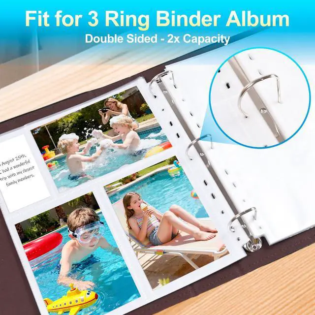Alt view image 4 of 7 - 30 Pack 4x6 Photo Album Refill Pages for 3 Ring Binder,Ultra-Clear Photo Sleeves Holding 180 Pictures, Double-Sided 3 Pockets Photo Pages with Memo Slot,Photo Sheet Protector for Photos and Postcards