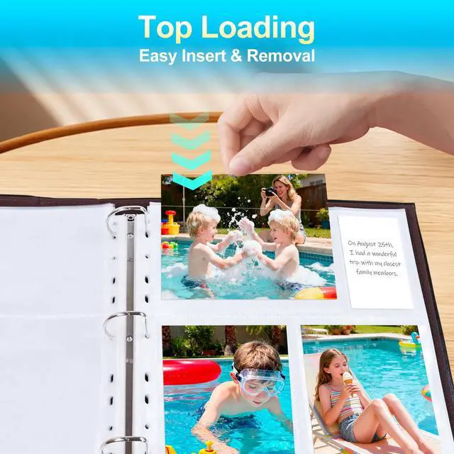 Alt view image 5 of 7 - 30 Pack 4x6 Photo Album Refill Pages for 3 Ring Binder,Ultra-Clear Photo Sleeves Holding 180 Pictures, Double-Sided 3 Pockets Photo Pages with Memo Slot,Photo Sheet Protector for Photos and Postcards