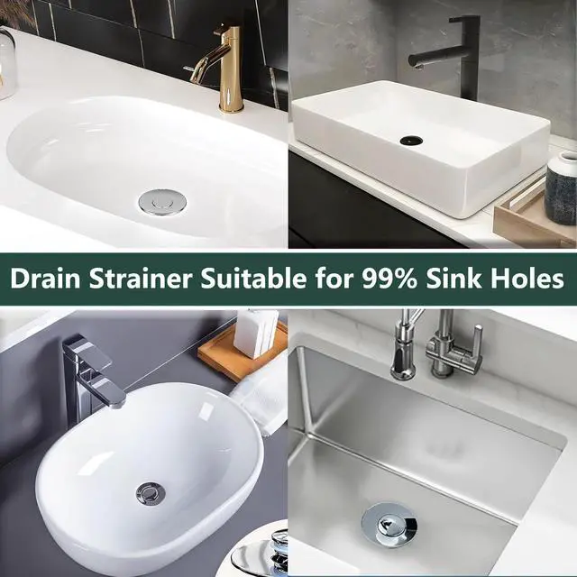 Alt view image 5 of 7 - 2Pack Bathroom Sink Drain Strainer, for 1.1to 1.45 inches Sink Drain Stopper Pop Up Sink Drain Filter, with Removable Stainless Steel Filter Basket Hair Catcher, for Bathtubs, Showers, Floor Drains