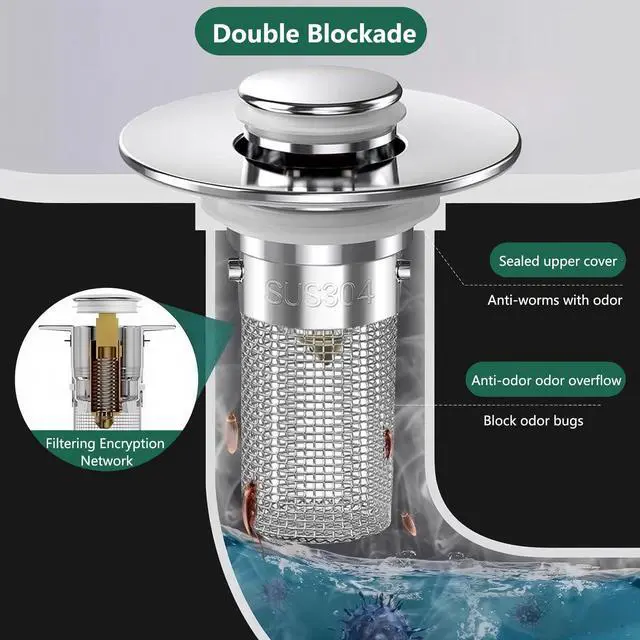Alt view image 4 of 7 - 2Pack Bathroom Sink Drain Strainer, for 1.1to 1.45 inches Sink Drain Stopper Pop Up Sink Drain Filter, with Removable Stainless Steel Filter Basket Hair Catcher, for Bathtubs, Showers, Floor Drains