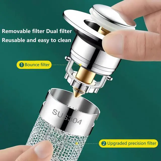 Alt view image 6 of 7 - 2Pack Bathroom Sink Drain Strainer, for 1.1to 1.45 inches Sink Drain Stopper Pop Up Sink Drain Filter, with Removable Stainless Steel Filter Basket Hair Catcher, for Bathtubs, Showers, Floor Drains