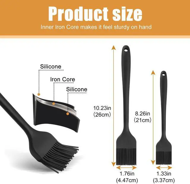 Alt view image 3 of 7 - Silicone Basting Brush for Cooking 2 Pcs Pastry Brush for Grilling,Oil,BBQ,Meat,Sauce,Baking (Black)