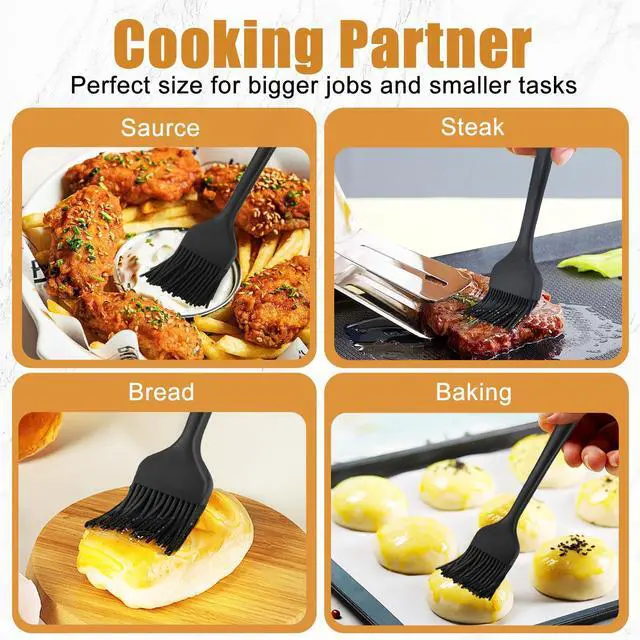 Alt view image 4 of 7 - Silicone Basting Brush for Cooking 2 Pcs Pastry Brush for Grilling,Oil,BBQ,Meat,Sauce,Baking (Black)