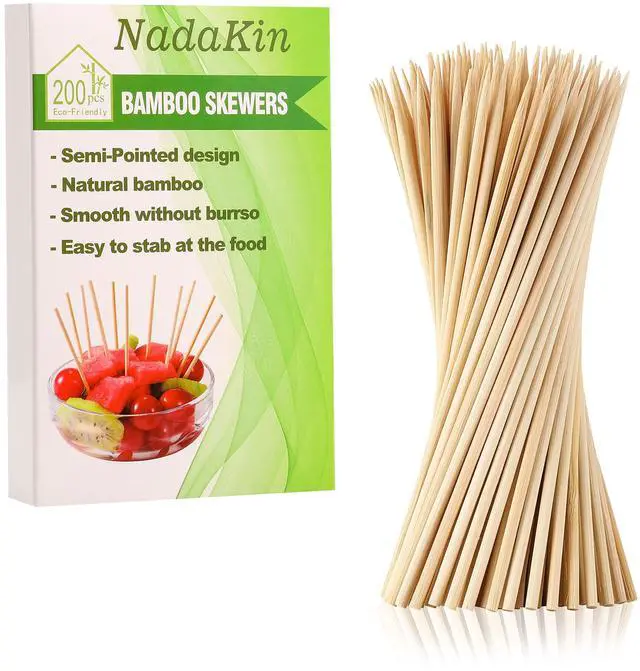 Main image of 200 PCS Bamboo Skewers, 8 Inch Food Sticks for Appetizers Fruit Kebabs | Natural Mini Wooden Skewers for Barbecue Grilling Burger Sausage, Cocktail Picks for Drinks, Long Toothpicks Tooth Picks