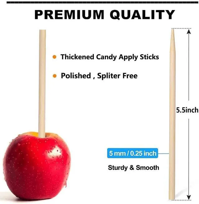Alt view image 3 of 6 - 150 pcs Thick Candy Apple Sticks,Caramel Apple Sticks,5.5 Inch Long, 5mm Thick,Semi Point, Bamboo Skewers for Corn Dog, Corn Cob, Kabob, Lollipop, Grill