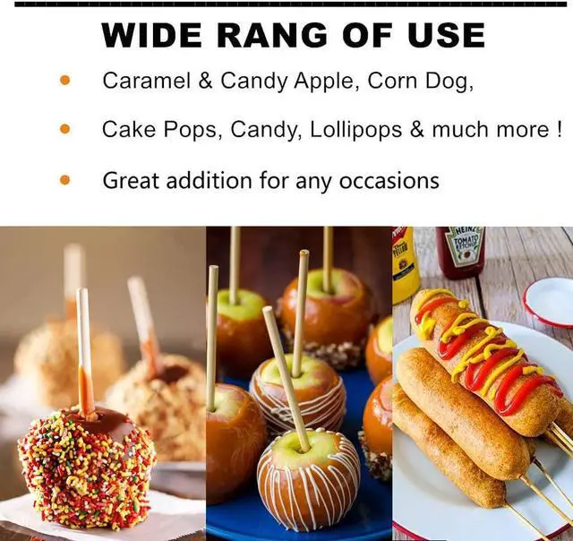 Alt view image 4 of 6 - 150 pcs Thick Candy Apple Sticks,Caramel Apple Sticks,5.5 Inch Long, 5mm Thick,Semi Point, Bamboo Skewers for Corn Dog, Corn Cob, Kabob, Lollipop, Grill