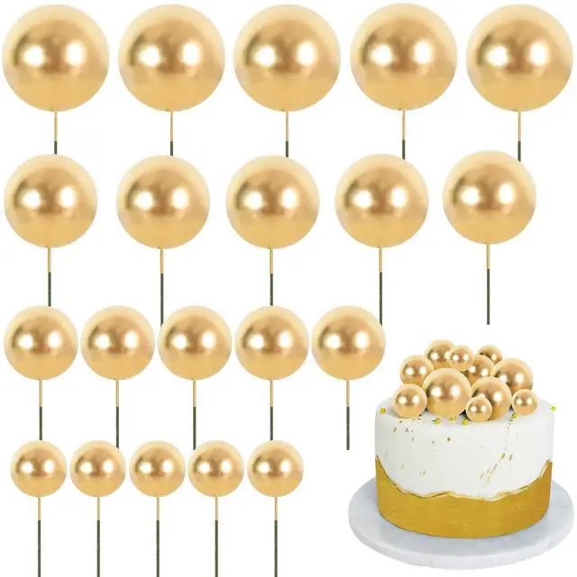 Main image of 20 PCS Gold Mini Ball Cake Toppers Foam Cake Balls Decoration Supplies for Happy Birthday Anniversary Wedding Baby Shower Graduation Christmas Cake Decorations