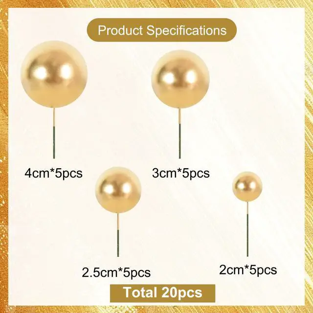 Alt view image 2 of 5 - 20 PCS Gold Mini Ball Cake Toppers Foam Cake Balls Decoration Supplies for Happy Birthday Anniversary Wedding Baby Shower Graduation Christmas Cake Decorations