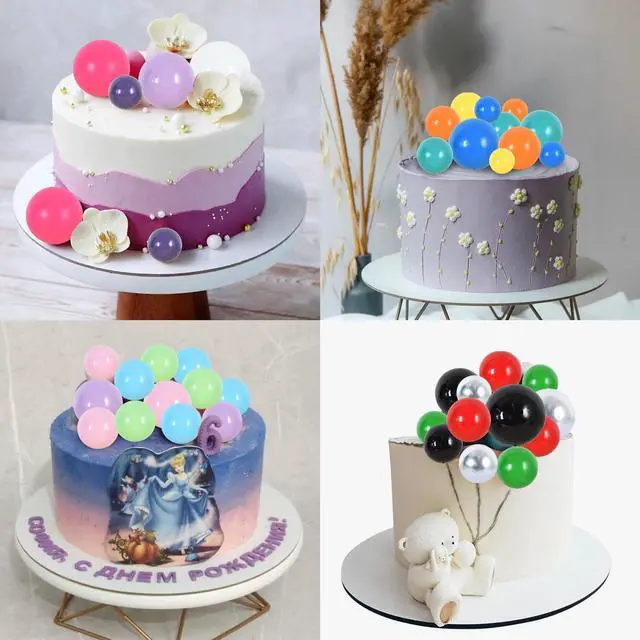 Alt view image 3 of 5 - 20 PCS Gold Mini Ball Cake Toppers Foam Cake Balls Decoration Supplies for Happy Birthday Anniversary Wedding Baby Shower Graduation Christmas Cake Decorations