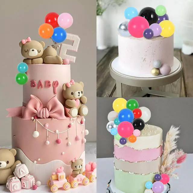 Alt view image 4 of 5 - 20 PCS Gold Mini Ball Cake Toppers Foam Cake Balls Decoration Supplies for Happy Birthday Anniversary Wedding Baby Shower Graduation Christmas Cake Decorations
