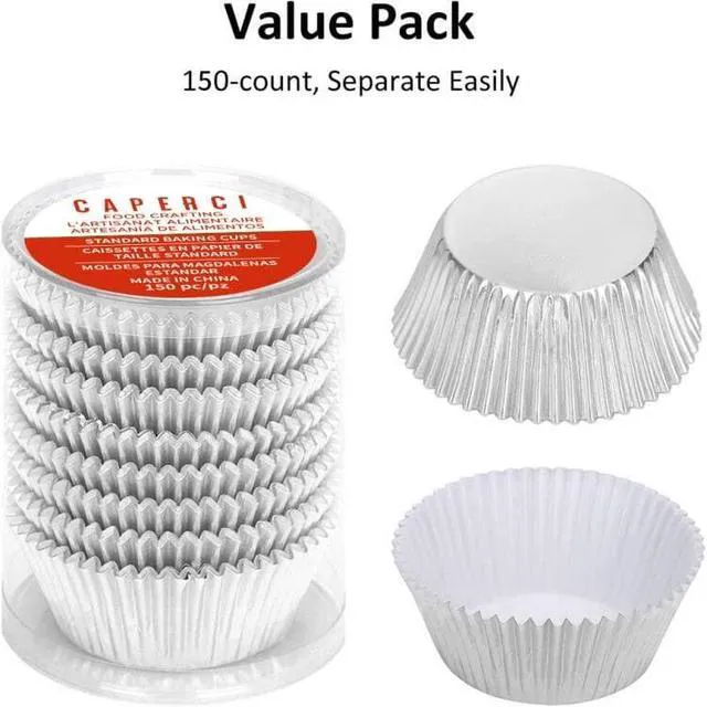 Alt view image 6 of 6 - Premium Silver Foil Cupcake Liners Standard Muffin Cups 150pcs | Sturdy, Easy Release, Greaseproof Heat-resistant Foil Baking Cups Perfect for Cupcakes & Muffins