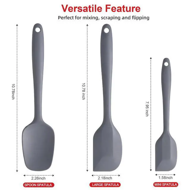 Alt view image 2 of 7 - Silicone Spatula Set - Rubber Spatula - 600°F Heat Resistant Baking Spoon & Spatulas(Dark Grey)