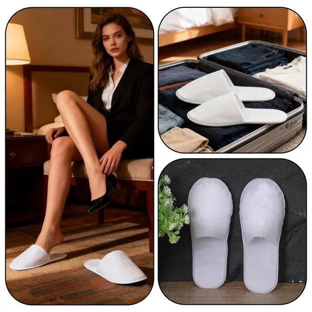 Alt view image 2 of 7 - Disposable Slippers for Guests, 3 Pairs House Travel Slippers Non-slip Hotel Spa Guest Slipper White Unisex Slipper for Women Men Hotel, Spa, Travel, Shoeless Home