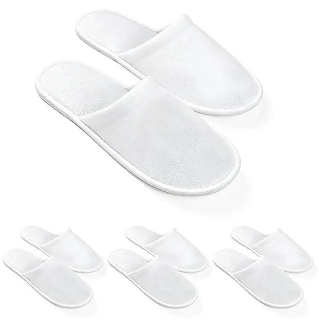 Main image of 4 Pairs Disposable Slippers For Guests, Bulk White Slipper Pack For Hotel, Spa, Travel, Shoeless Home, Fits up to Adult