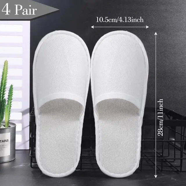 Alt view image 4 of 7 - 4 Pairs Disposable Slippers For Guests, Bulk White Slipper Pack For Hotel, Spa, Travel, Shoeless Home, Fits up to Adult