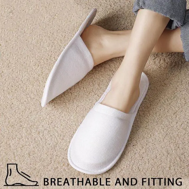 Alt view image 5 of 7 - 4 Pairs Disposable Slippers For Guests, Bulk White Slipper Pack For Hotel, Spa, Travel, Shoeless Home, Fits up to Adult