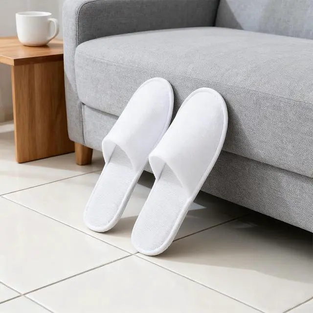 Alt view image 7 of 7 - 4 Pairs Disposable Slippers For Guests, Bulk White Slipper Pack For Hotel, Spa, Travel, Shoeless Home, Fits up to Adult