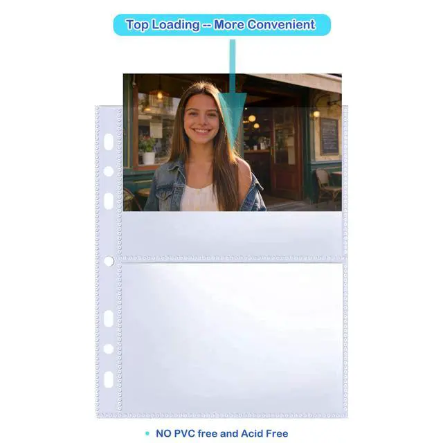Alt view image 3 of 7 - 30 Pack 3.5x5 Card Sleeves Binder Sheets, 6/3 Ring A5 Binder Inserts, Ultra-Clear Double Sided 2 Pocket, Top Loading, for Trading Card, Photocard and Index Card