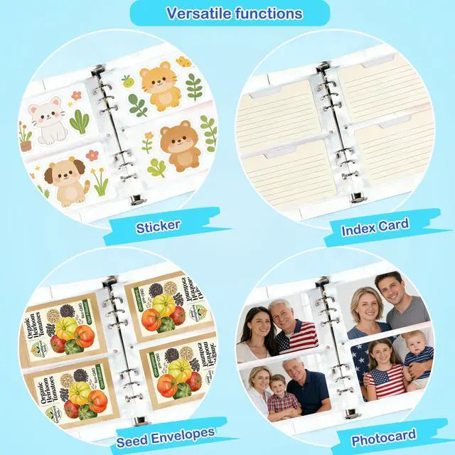 Alt view image 5 of 7 - 30 Pack 3.5x5 Card Sleeves Binder Sheets, 6/3 Ring A5 Binder Inserts, Ultra-Clear Double Sided 2 Pocket, Top Loading, for Trading Card, Photocard and Index Card