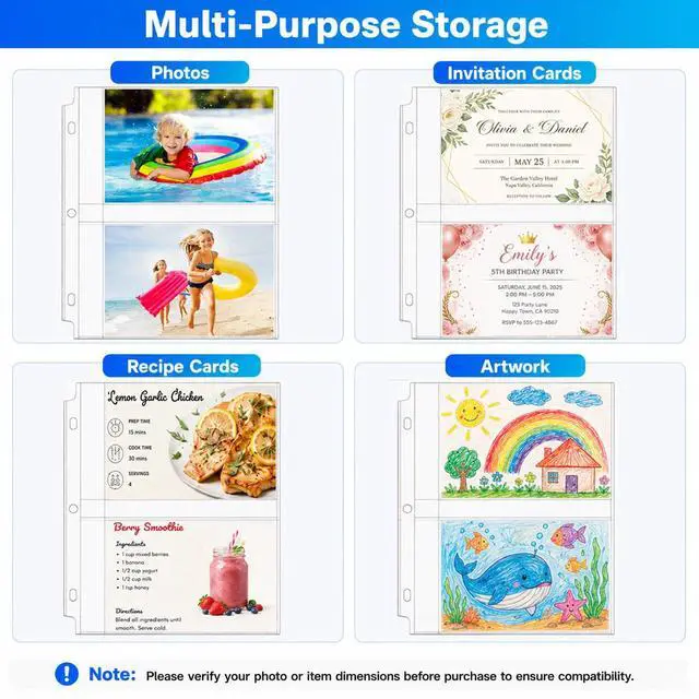 Alt view image 5 of 7 - 30 Pack 5x7 Photo Sleeves for 3 Ring Binder (120 Pictures),2 Pocket | Heavy-Duty Archival Page Protectors,Clear Photo Album Refill Pages,Plastic Recipe Cards Binder Sleeves with Pockets,Acid-Free