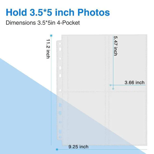 Alt view image 2 of 7 - 30 Pack 3.5x5 Photo Sleeves for 3 Ring Binder, Hold 240 Pictures | Heavy Duty Plastic Binder Sleeves, Photo Album Refill Pages, Acid Free Archival Page Protector, Binder Inserts for Postcard