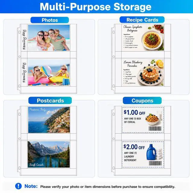 Alt view image 5 of 7 - 30 Pack 4x6 Photo Sleeves for 3 Ring Binder (120 Pictures),2 Pocket | Heavy-Duty Archival Page Protectors, Clear Photo Album Refill Pages, Plastic Postcard Sleeves, Recipe Card Binder Inserts